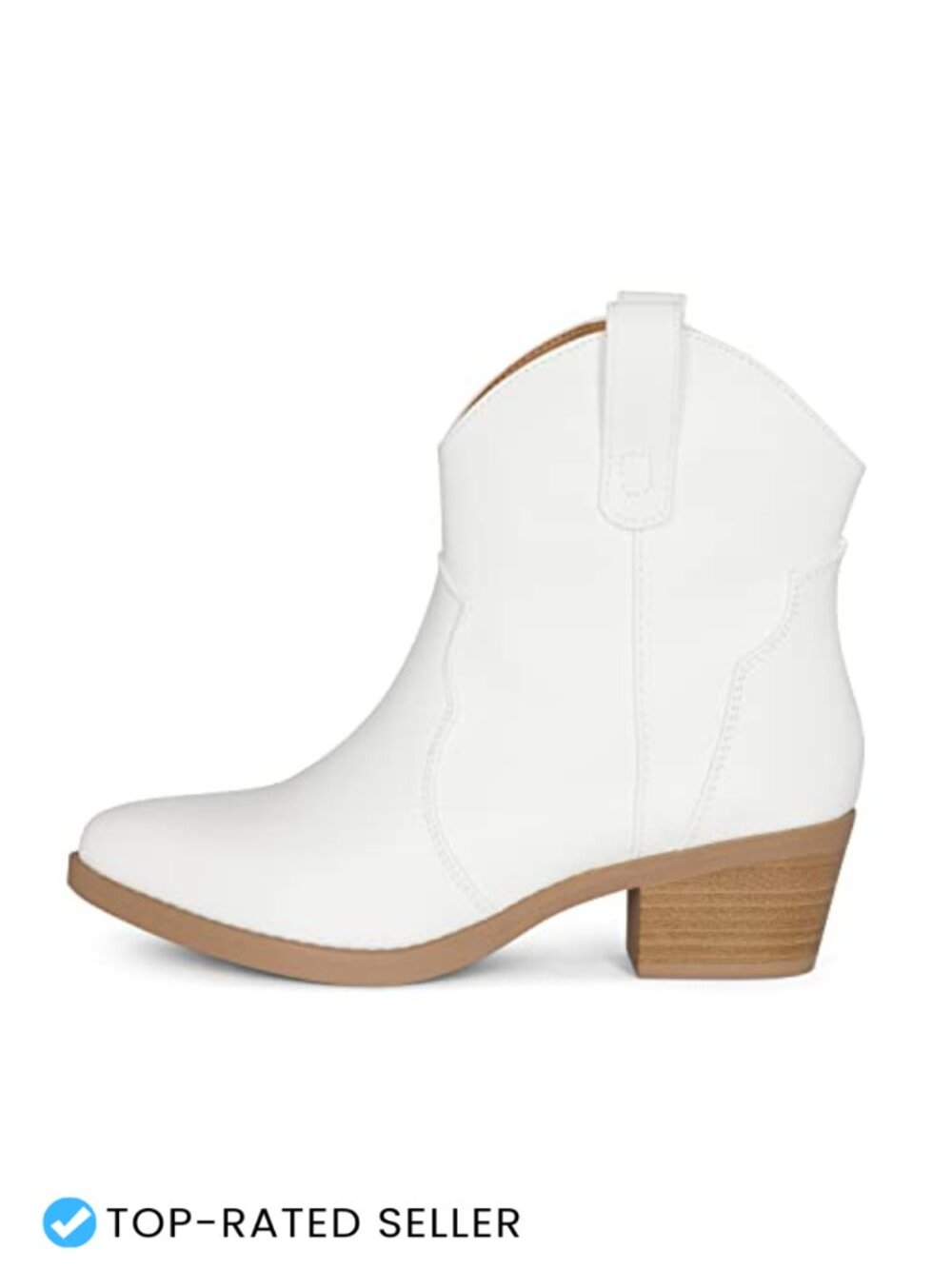 Vegan Leather Pointed Toe Pull-On Cowboy Ankle Boots Women Western Stacked Heel